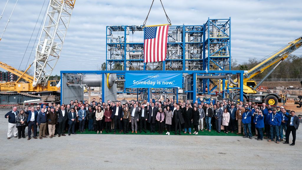 The LanzaJet team and partners pose at the construction zone of the Freedom Pines Fuels facility.