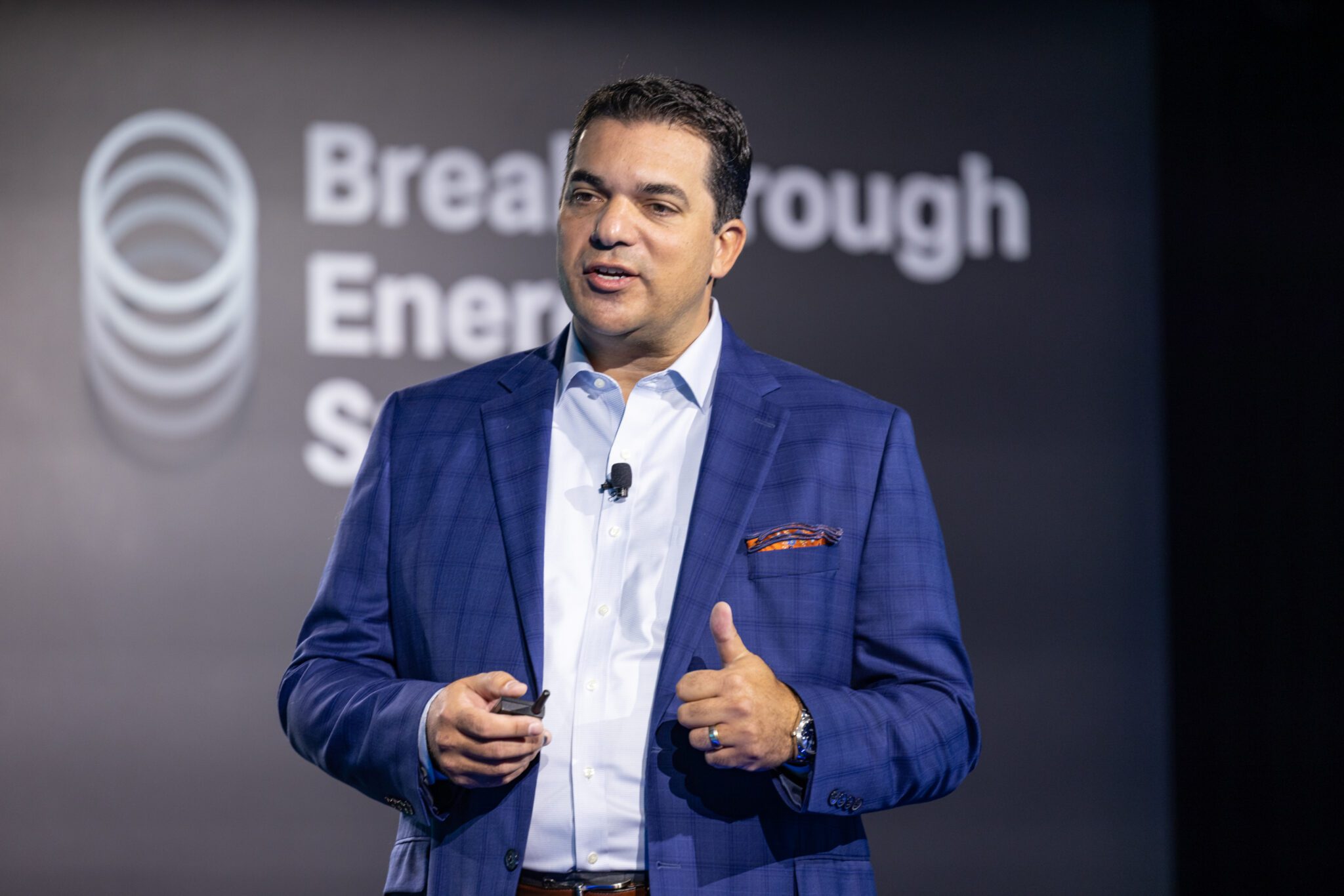LanzaJet CEO Jimmy Samartzis on stage at the Breakthrough Energy Summit