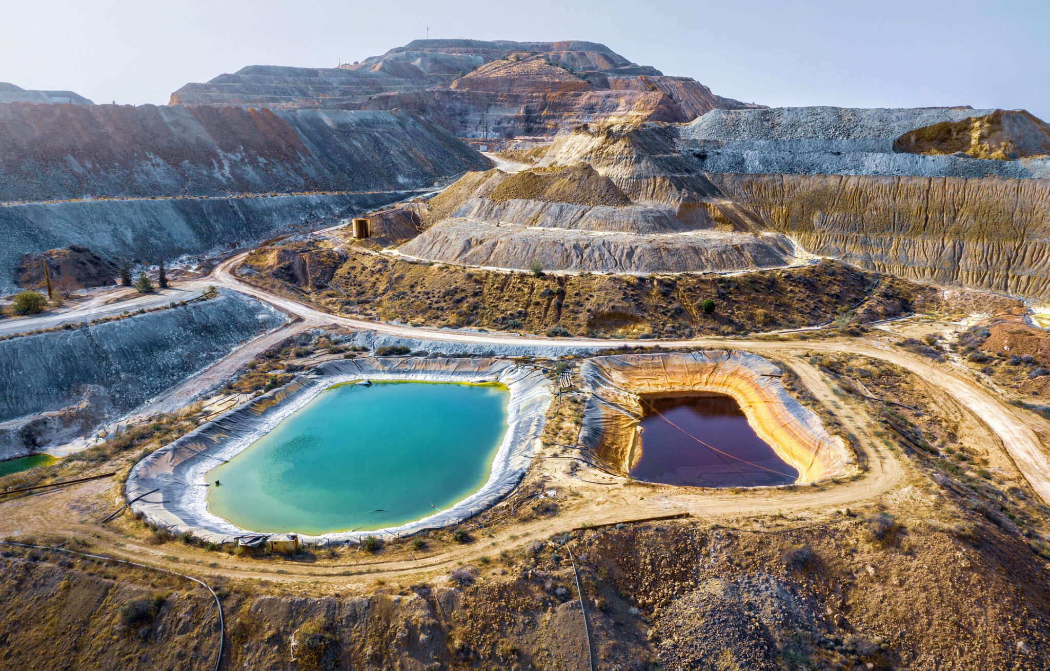 Multicoloured reservoirs at Skouriotissa copper mine in Cyprus