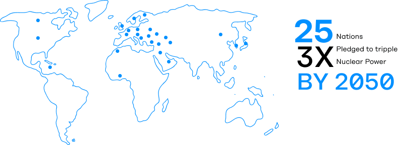 A map displaying the COP28 Nuclear Pledge with text that reads 